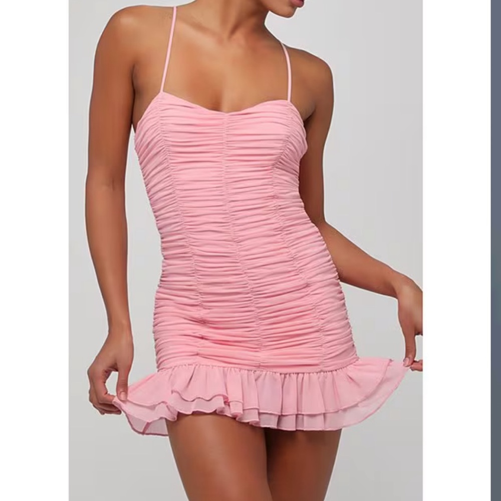 **NWT** Lulus Pink Ruched Mini Dress